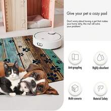 1 pieza Alfombrilla para alimentar mascotas con estampado de madera y huella de pata negra, alfombrilla para alimentar perros y gatos, pequeños animales, duradera, antideslizante, absorbente de agua y resistente a las manchas, ideal para gatos - Alfombrilla para tazones de comida y agua de mascotas para decoración del hogar, alfombrillas de cocina, accesorios para mascotas, ideal para mascotas, regalo perfecto para amantes de las mascotas - Multicolor - Ver 8