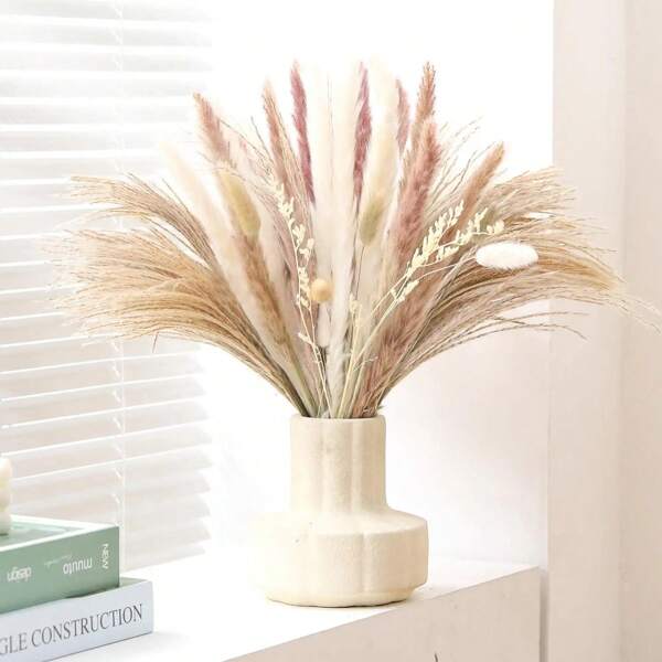 86 Dried Pampas Decorative - Dried Boho Bouquet Fluffy Rabbit Tail Grass Tall Reed Natural Decoration Suitable For Wedding Home Dining Table Country Farmhouse Party Decoration Mother's Day Gift Easter Decoration