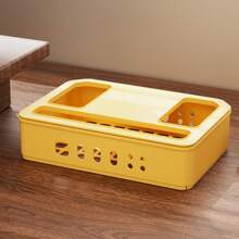 1pc Large Capacity Multi-Hole Cord Management Storage Box, Minimalist Style Available In Multiple Colors, Multi-Slot Design Helps Organize Tangled Cables, Suitable For Daily Desk Organization