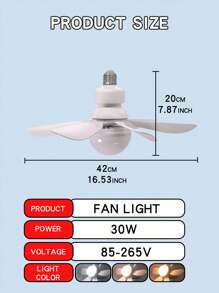 1 pezzo Ventilatore da soffitto a LED con luce e telecomando, ventilatore a 6 pale con spina, intensità luminosa e velocità del vento regolabili, adatto per soggiorno, camera da letto, cucina e ristorante - illuminazione smart per la casa bianca