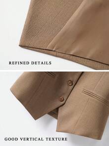 Women Plain Vest, V-Neck Jacket, Spring/Autumn, Fashion Office Wear - Camel - View 6