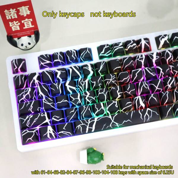 Teclas de teclado mecánico originales CHERRY con caracteres transparentes en los lados y líneas de iluminación. Teclas de material PBT con transferencia de calor en los cinco lados. Adecuadas para todas las posiciones de teclas en blanco de 6.25U de teclados mecánicos.