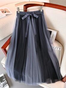 欧美优雅女装百褶时尚网纱裙高腰网纱日韩复古A字宽松休闲流行女士飘逸半身裙