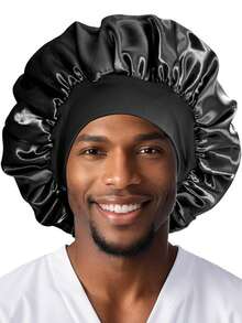 2pcs Satin Sleep Cap, Unisex, Soft Stretchy Silk Sleep Hat Suitable For Curly Hair And Braids - 2pcs - View 2