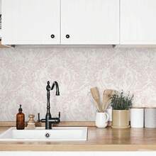 Ismoon Peel And Stick Wallpaper Vintage Floral Contact Paper Boho Watercolor Pink Damask Wallpaper Textured Removable Self Adhesive Vinyl Wall Paper For Bedroom, 17.3 In X 6.5 Ft - 深灰色 - 查看 8