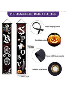 1pair Halloween Decorations Outdoor Ghost Decor - Halloween Boo Spooky Porch Sign Banner Decor For Front Door Outside Yard Garden Party Supplies