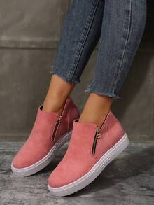 女士踝靴和短靴，女鞋，冬靴，米色靴子，女鞋，平底鞋，新款鞋，短靴，女鞋，高跟拉链靴 - 粉色 - 查看 4