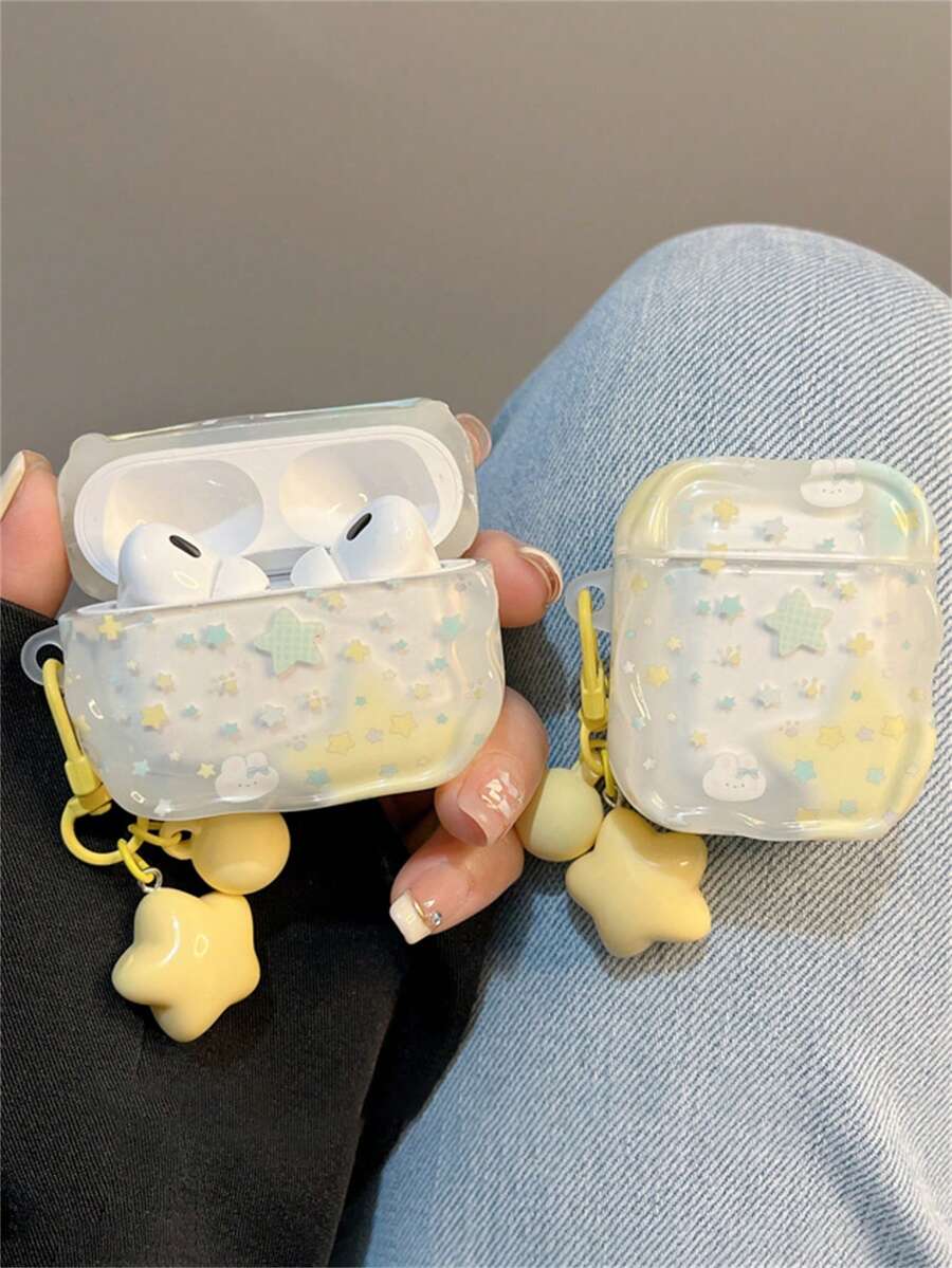 可爱INS渲染星星兔耳机壳 兼容 1/2/3/4代 Pro Pro2耳机保护壳 保护壳带挂件