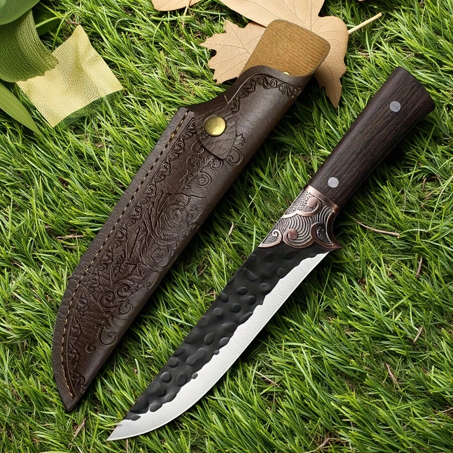 1pc Outdoor Meat Cutting Knife Sheath Set, Kitchen Accessories, Rose Pattern Scabbard, Portable Multipurpose Tool Storage Box, For Kitchen And Outdoor Use, Say Goodbye To Messy Knife Storage, Knife Protection, Outdoor Gear Accessory | Camping Gear, Holiday Gift (Knife Sheath Only, Knife Not Included) - Brown - View 1
