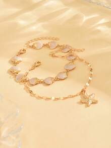 2 件套浪漫海滩风格合金珐琅贝壳和海星吊坠脚链套装，时尚女士珠宝，适合日常穿着、海滩约会、派对 - 彩色 - 查看 4