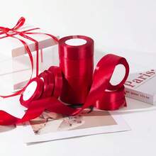 1pc 25 Yards/Roll Satin Ribbon, DIY Rose Flower Material Silk Satin Ribbon For Cake Decoration, Gift Wrapping, Wedding Party Bow, Burgundy Holiday Gift Wrapping Ribbon