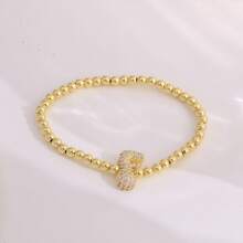 1pc, 18k Gold Plated A-Z Initial Bubble Bracelet Classic Fashion CZ Pave Charm Beads Stretch Design Gift