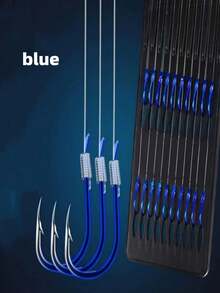 20pcs/10 Pairs Fishing Hooks Suitable For Freshwater Fishing, Small To Medium Sized Fish - Blue - View 5