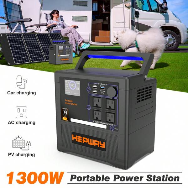 Hepway Portable Power Station 1500W Peak, Foldable Soft-Touch Handle With 1154Wh Large Capacity Solar Power Bank, USB-C PD 60W Backup Lithium Battery Pack Solar Generator For Outdoor Camping, CPAP, Emergency Backup Home Blackout, Hunting Traveling(Solar Panel Not Included)