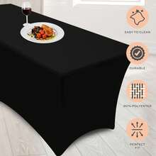 Stretch Spandex Table Covers 8FT, Pack Of 2 Fitted Tablecloths For Rectangle Tables, Stretchy Wrinkle Resistant Folding Table Cover, Black - Black - View 6