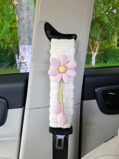 1pc Floral Car Seat Belt Shoulder Pad, Cute Car Interior Safety Belt Protector, Women Accessories