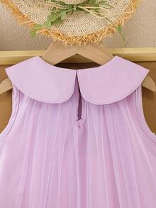 年轻女孩甜美网眼分层公主裙，无袖领礼服，夏季 - 淡紫色 - 查看 5