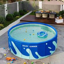 1pc Large Inflatable Round Swimming Pool, Portable Home Use Pool, Easy Setup No Installation Required, Suitable For Yard, Lawn, Terrace Leisure Swimming In Summer - Blue - View 9