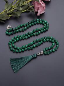 YAUKIA Collier long à gland de 8 mm, collier de perles de malachite bohème, collier de perles vertes mala, méditation, yoga, bijoux de prière pour femmes et hommes