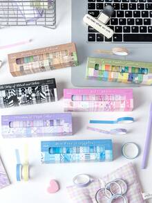 20卷/盒光影条纹系列胶带，彩色设计，适用于手册制作、景观美化等场合的纸质胶带，适合返校季、礼品包装和装饰，是送给朋友的完美礼物！ - 彩色 - 查看 12