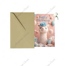 1pc/2pcs Alpaca Fantasy Themed Birthday Greeting Card, Blessing Card, (With Envelope) High Quality Paper, Creative Alpaca Design, Suitable For Friends Party Family Gathering, Birthday Card For Family Members Classmates Friends. School Supplies,Back To School