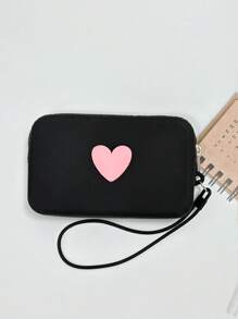 1 bolsa de cosméticos de silicona de unicolor con forma de corazón, bolsa de almacenamiento de gran capacidad, bolso con cuerda colgante, bolso simple para mamá, monedero, estuche para lápiz labial, bolso cuadrado, bolsa de almacenamiento para brochas de maquillaje, silicona suave, uso multifuncional, a prueba de humedad, a prueba de moho, resistente al calor y fácil de limpiar, cremallera suave sin óxido, tacto cómodo, equipado con cuerda colgante, bolsa de cosméticos, bolsa de maquillaje grande, regalos de Navidad, bolsa, viaje, bolsa, embrague / bolso pequeño, organizador de maquillaje, bolsa, soporte para brochas, mini bolsa, bolsa de gran capacidad