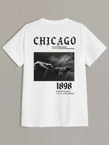 Men T-Shirts Fit Crew Neck Short Sleeve Graphic Tee Chicago Street Summer Polyester Tee Comfortable - White - View 1