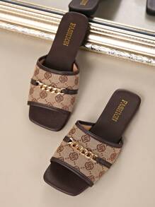 [Sandalias planas casuales] Sandalias planas casuales de verano para mujeres con hebilla de cadena, punta abierta, de slip-on, suela de TPR - Adecuadas para la playa