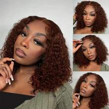 200% Glueless Human Hair Chocolate Brown Deep Wave HD Lace Front Wigs Curly Bob Wig Human Hair 13x4 Chocolate Brown Deep Wave Wig Human Hair Pre Plucked With Baby Hair Brazilian Virgin Colored #4 Short Bob Wigs Human Hair