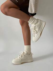 2025 Spring/Summer Korean Thick Sole Canvas White Sneakers For Women, Versatile Platform Shoes, Casual Sports Shoes - Khaki - View 4