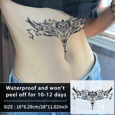 1 件假纹身临时纹身半永久纹身 Y2K 魅魔心防水防汗持续 1-2 周逼真草本汁防摩擦不反光黑色适用于女性和男性纹身贴纸适用于手臂、胸部、腿部、腹部、腰部、手指、颈部、脊柱、现代人体艺术