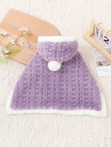 可爱格子方形宠物斗篷，柔软保暖，适合博美犬、比熊犬等小型犬，秋冬季适用 - 淡紫色 - 查看 7