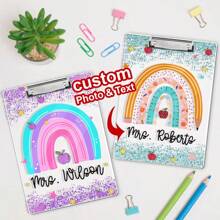 1pc Personalized Teacher Appreciation Gifts, Custom Rainbow Clipboard, Teacher Name Clipboard, Back To School, End Of Year School Gift,Monogram Teacher Clipboards,Cute Classroom Accessory
