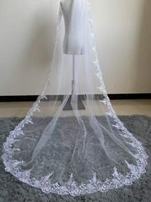 White Ivory Long Full Edge Lace Wedding Veil One Layer Tulle Bridal Veil With Comb Wedding Accessories Veu Velo Noiva