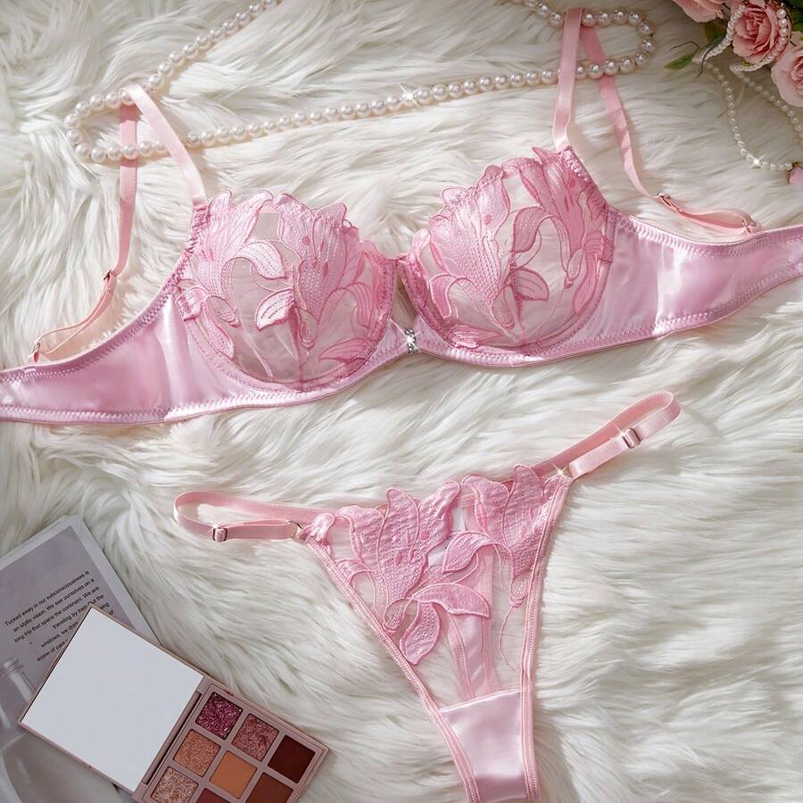 [Valentine's Day Lace Lingerie] Delicate Multi-Color Lace Lingerie Set | Valentine's Day Gift, Pink, Green, Blue, And Red, Ideal For Special Occasions, Comfortable And Stylish - 粉紅色 - 查看 1