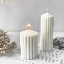 1pc Vertical Striped Tall Pillar Candle Holder, Aromatherapy Home Decor Accessory - 1PC - View 1