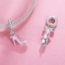 WOSTU 1 pieza Colgante lindo de lazo de plata de ley 925, colgante de tacones altos de cerezo rosa, colgante adorable para mujer, apto para collar, pulsera, joyería de moda, regalo