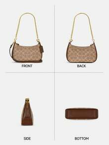 Coach Teri 20 Shoulder Bags For Women, Cute Hobo Bag In Signature Canvas Tote Handbag Mini Clutch Purse With Zipper Closure Crescent Bag With Detachable Strap - Brown - View 9