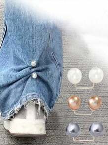 3 piezas de broches anti-exposición, alfileres simples e invisibles para fijar la ropa, pasadores decorativos versátiles para ajustar la longitud de la cintura de los pantalones, sin daños a la ropa sin coser, broches de perlas dobles, botones para ajustar la longitud del pantalón