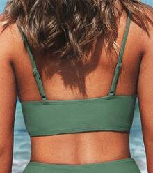 Women's Bikini Top Bathing Suit V Neck Adjustable Spaghetti Straps Twist Front - 軍綠色 - 查看 2