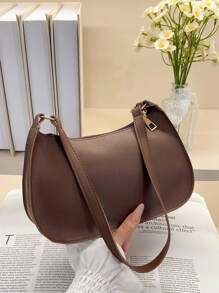 Bolso de hombro con cierre de cremallera en unicolor y estilo minimalista, bolso de medialuna elegante y sencillo, bolso de hombro con cremallera, bolso de piel sintética en unicolor, bolso burdeos, regalo ideal para Año Nuevo, bolso burdeos de moda