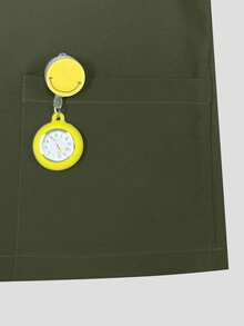Solid Color V-Neck Short Sleeve Top And Split Leg Pants Nurse Scrub Uniform, Lab/ Center/Veterinary Hospital Work Wear Set With Pockets Spring - Army Green - View 9