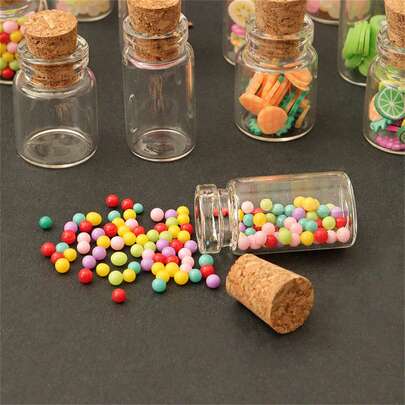 10 Stücke/Set Mini Glasflaschen mit Korkverschluss, Dekorative Miniatur-Bonbonglas-Gläser als Modellzubehör für Puppenhaus