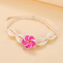 1 pièce Bracelet de cheville crocheté fleur de coquillage bohème naturel, bracelet de cheville tressé marguerite pour les vacances à la plage. Bijou idéal pour les femmes à porter au quotidien.