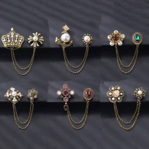 1pc Retro Casual Elegant Chains Crown Cross Men's Fashion Brooch Pin, High-End Unique Accessory Suitable For Banquet, Party, Wedding Wear Backpack For School