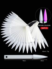 50 de autocolante pentru exersarea unghiilor, bețișoare transparente pentru cartela de culoare a unghiilor cu inele, autocolante pentru unghii în formă de evantai, bețișoare pentru mostre de unghii false, afișaj culori unghii, placă transparentă, pentru prezentarea modelelor de unghii - Multicolor - Vizualizare 16