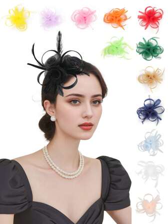 1 件羽毛头饰头带女士茶会帽肯塔基德比帽鸡尾酒婚礼新娘头饰头带夹女士生日母亲节礼物迷你帽子小帽子迷你高顶礼帽迷你帽，学校用品