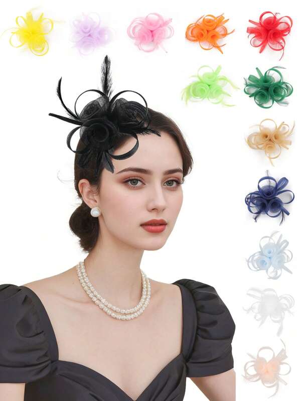 1pc Feather Fascinators Headband Women's Tea Party Hat Kentucky Derby Hats Cocktail Wedding Bridal Fascinators Headband Clip For Women Girl Birthday Mother's Day Gift Mini Hats Tiny Hats Mini Top Hat Mini Cap, School Stuff
