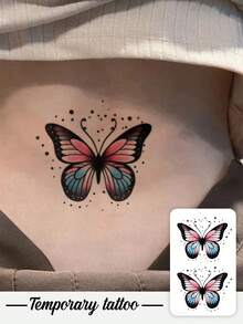 1pc Waterproof Temporary Tattoo Sticker, Colorful Floral & Butterfly Design, Personalized Fashion , Suitable For Women, Lasts 3-5 Days - Multicolor - View 5