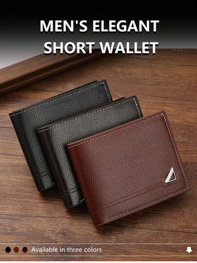 1-3 件/套男士 PU 皮革短钱包，时尚格纹软钱包，大容量多卡槽，可存放大额钞票，简易硬币袋，信用卡银行卡身份证照片槽，商务休闲风格，男士生日正式/商务正式情人节创意的理想礼物